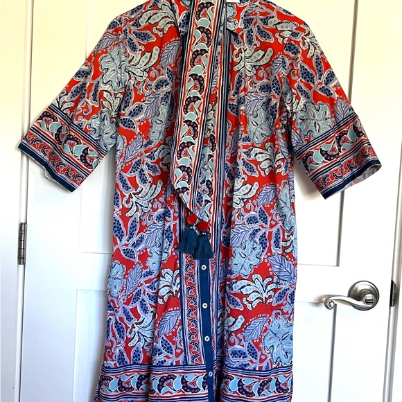 Bella Tu Red and Blue Print Cotton Shirt Dress, size L. - Picture 3 of 4